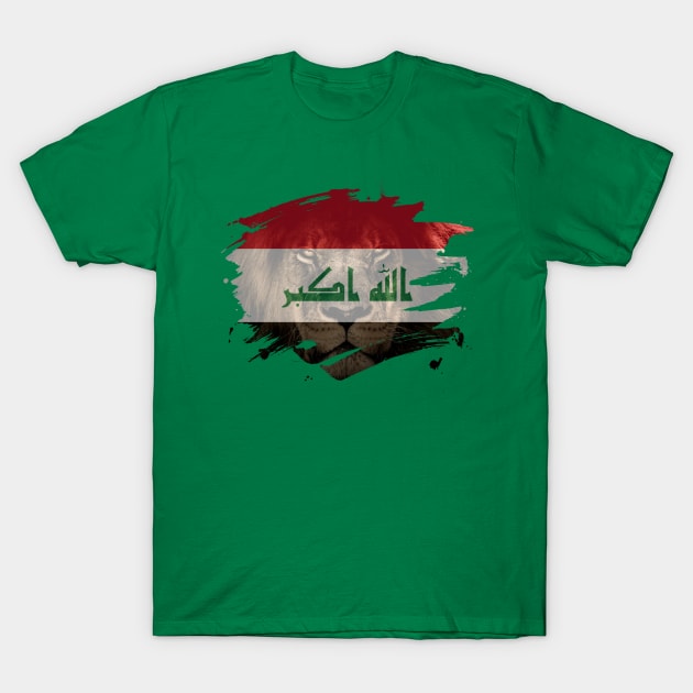 Iraq Flag & African Lion Picture - Iraqi Pride Design T-Shirt by Family Heritage Gifts